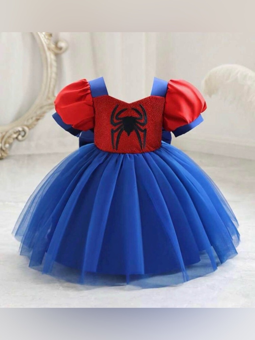 Red & Blue Spider Emblem Tulle Kids Costume Dress